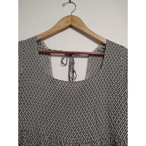 Umgee Blue White Flared 3/4 Sleeve Square Neck Peasant Blouse Size Large - Picture 4 of 10